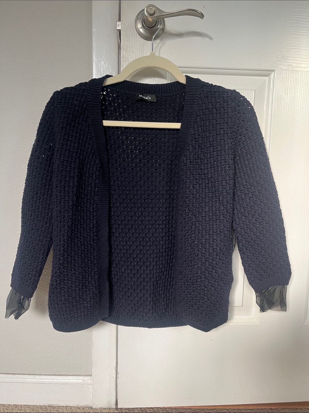 Max & Co. Navy Open-Front Textured Knit Cardigan